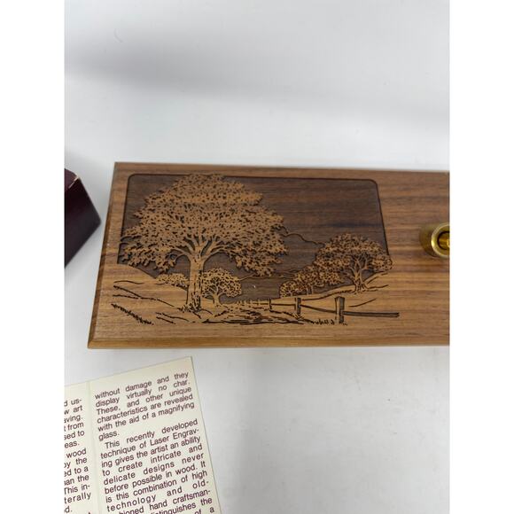 Vintage Desk Set -Gold Pen by Lasercraft ~Solid American Walnut With Tree Design - Picture 4 of 14
